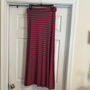 LuLaRoe Red and Gray Striped Maxi Skirt